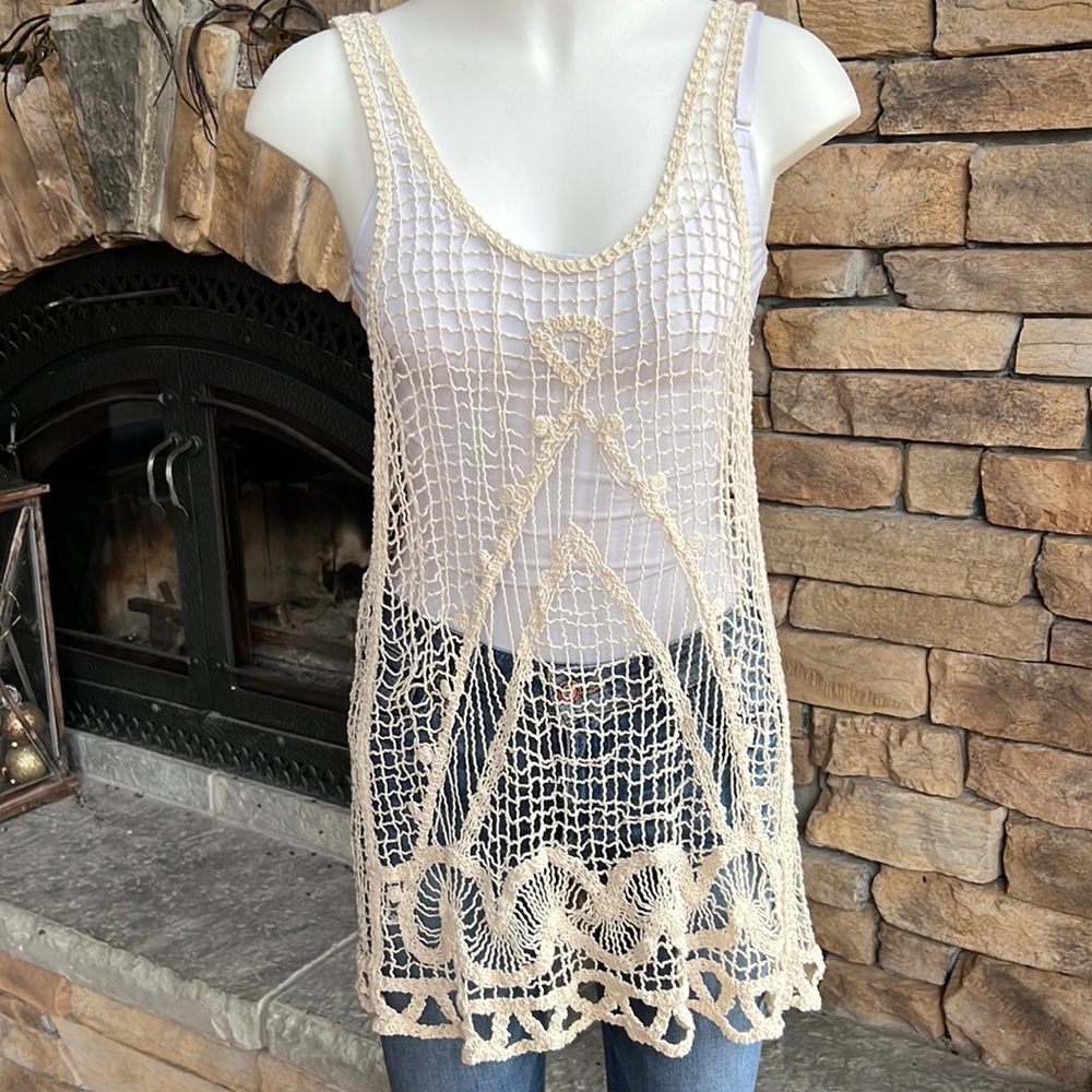 30” long Crochet cream Tunic